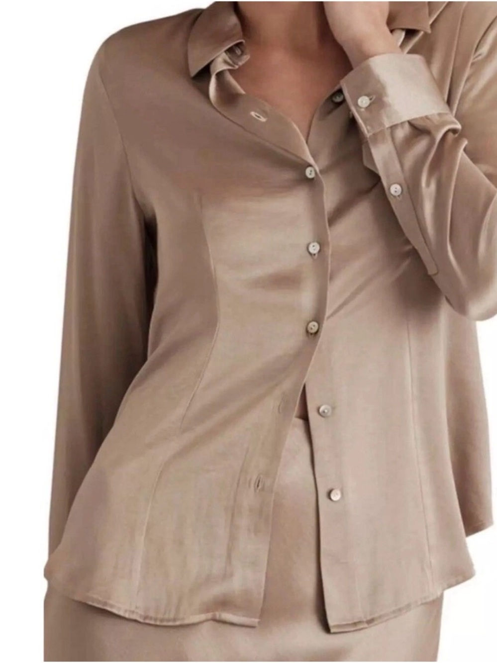 Madewell Taupe Button-Front Satin Blouse